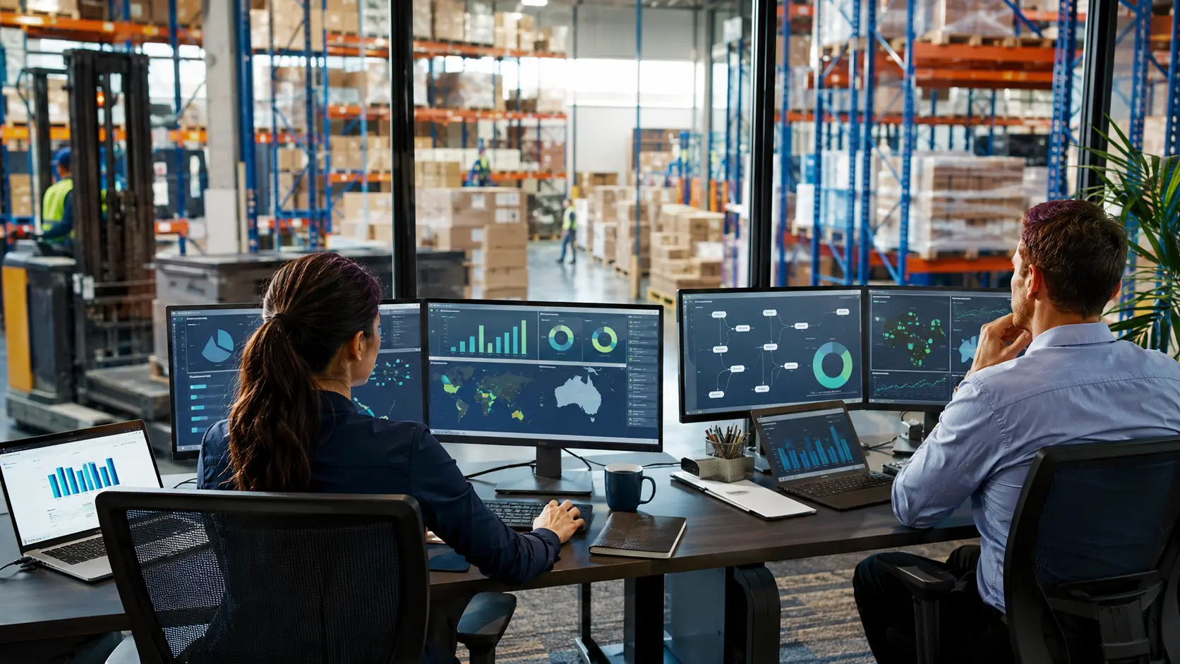 Logistics team monitoring inventory and product flow