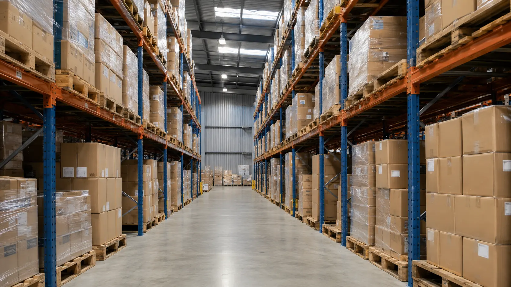 Pallets stored on warehouse pallet racking